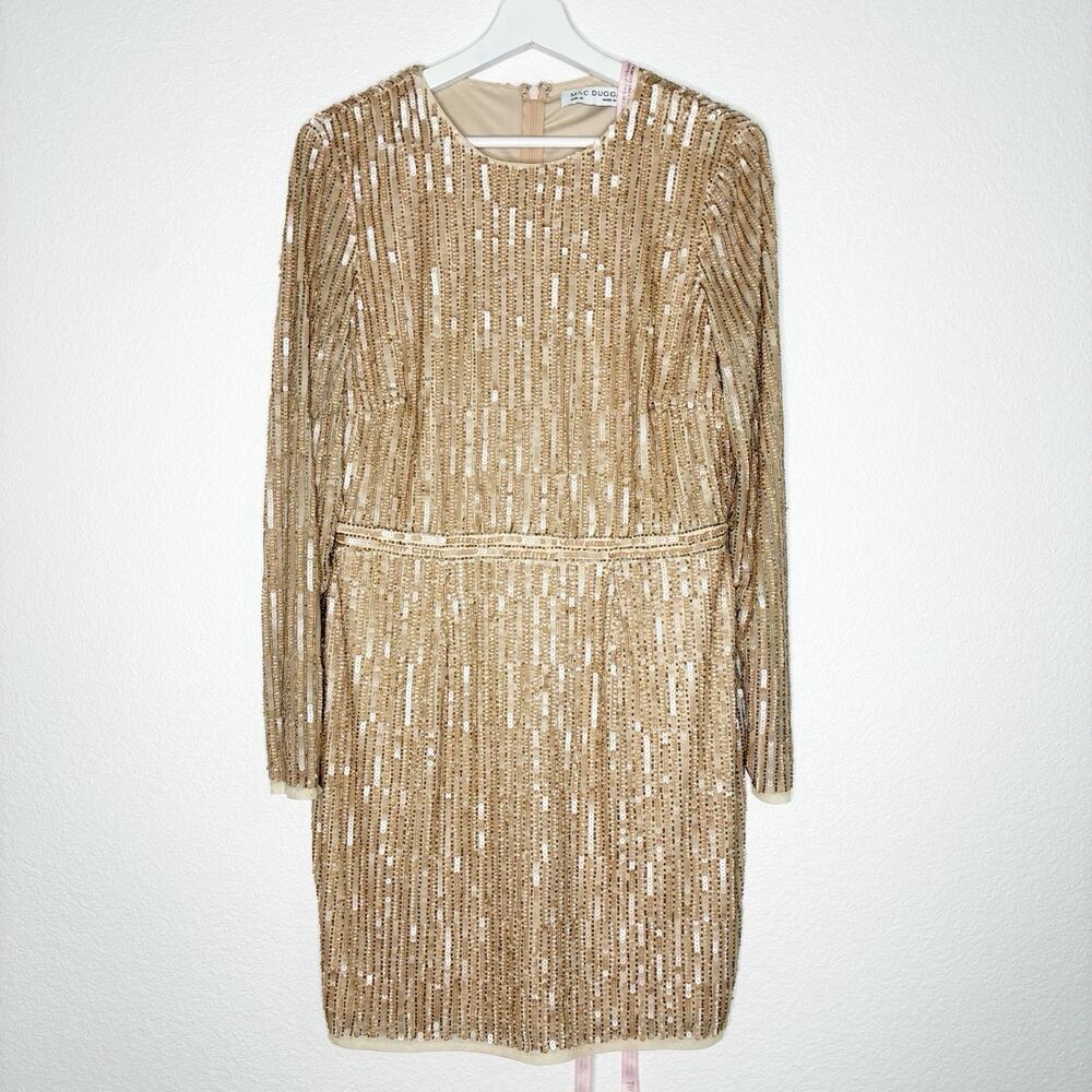 Mac Duggal Champagne Sequin Beaded Cocktail Dress 10 NWT - Picture 2 of 12